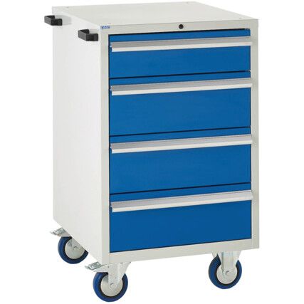 Euroslide Mobile Storage Cabinet, 4 Drawers, Blue, 980 x 600 x 650mm