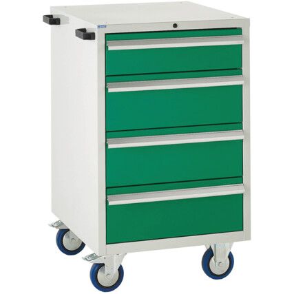 Euroslide Mobile Storage Cabinet, 4 Drawers, Green, 980 x 600 x 650mm