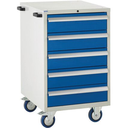 Euroslide Mobile Storage Cabinet, 5 Drawers, Blue, 980 x 600 x 650mm