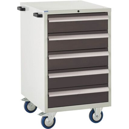 Euroslide Mobile Storage Cabinet, 5 Drawers, Grey, 980 x 600 x 650mm