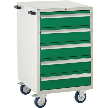 Euroslide Mobile Storage Cabinet, 5 Drawers, Green, 980 x 600 x 650mm