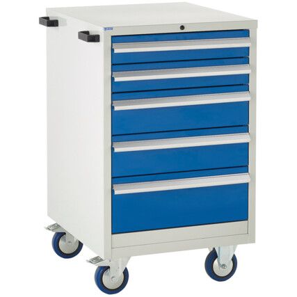 Euroslide Mobile Storage Cabinet, 5 Drawers, Blue, 980 x 600 x 650mm