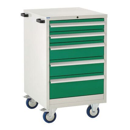 Euroslide Mobile Storage Cabinet, 5 Drawers, Green, 980 x 600 x 650mm