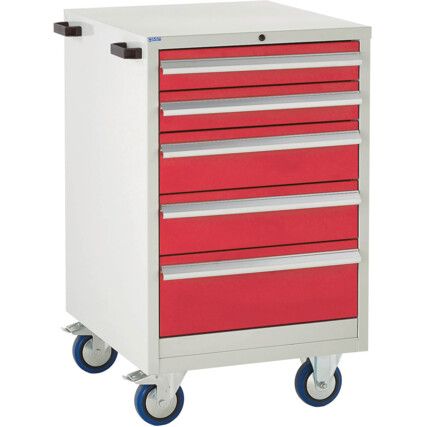 Euroslide Mobile Storage Cabinet, 5 Drawers, Red, 980 x 600 x 650mm