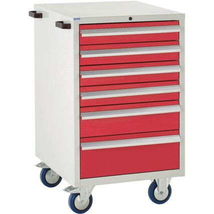 Euroslide Mobile Storage Cabinet, 6 Drawers, Red, 980 x 600 x 650mm