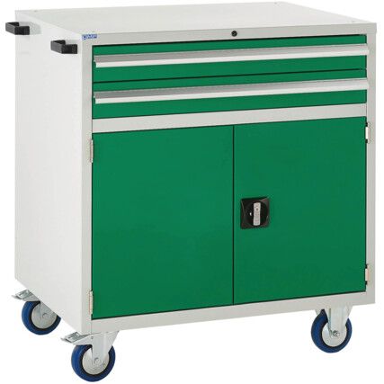 Euroslide Mobile Storage Cabinet, 2 Drawers, Green, 980 x 900 x 650mm