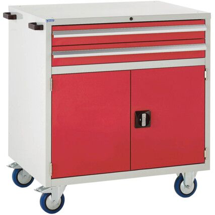 Euroslide Mobile Storage Cabinet, 2 Drawers, Red, 980 x 900 x 650mm