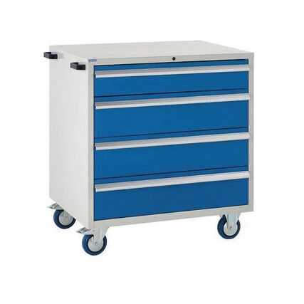 Euroslide Mobile Storage Cabinet, 4 Drawers, Blue, 980 x 900 x 650mm