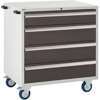 Euroslide Mobile Storage Cabinet, 4 Drawers, Grey, 980 x 900 x 650mm