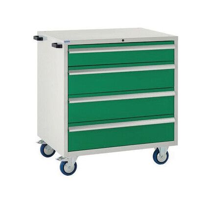 Euroslide Mobile Storage Cabinet, 4 Drawers, Green, 980 x 900 x 650mm