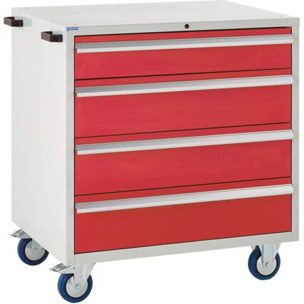 Euroslide Mobile Storage Cabinet, 4 Drawers, Red, 980 x 900 x 650mm