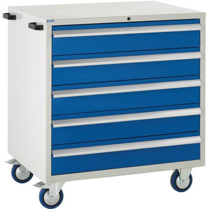 Euroslide Mobile Storage Cabinet, 5 Drawers, Blue, 980 x 900 x 650mm