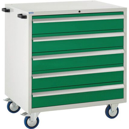 Euroslide Mobile Storage Cabinet, 5 Drawers, Green, 980 x 900 x 650mm