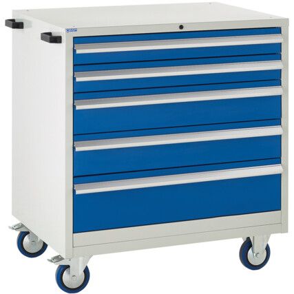 Euroslide Mobile Storage Cabinet, 5 Drawers, Blue, 980 x 900 x 650mm