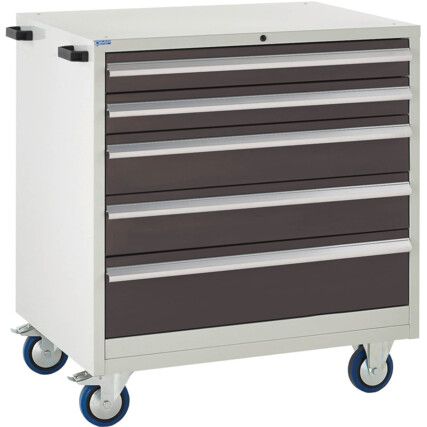 Euroslide Mobile Storage Cabinet, 5 Drawers, Grey, 980 x 900 x 650mm