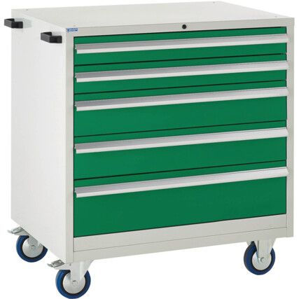 Euroslide Mobile Storage Cabinet, 5 Drawers, Green, 980 x 900 x 650mm