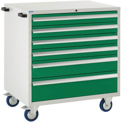 Euroslide Mobile Storage Cabinet, 6 Drawers, Green, 980 x 900 x 650mm