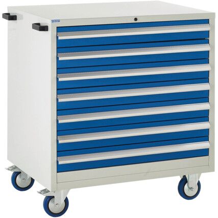 Euroslide Mobile Storage Cabinet, 7 Drawers, Blue, 980 x 900 x 650mm