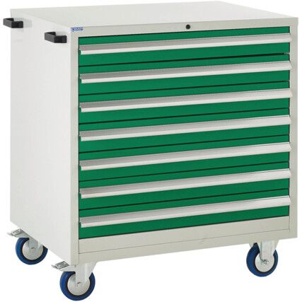 Euroslide Mobile Storage Cabinet, 7 Drawers, Green, 980 x 900 x 650mm