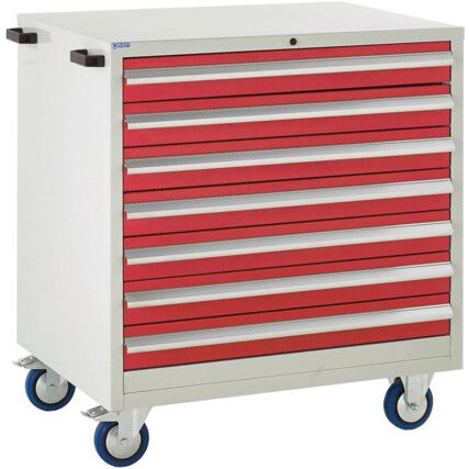 Euroslide Mobile Storage Cabinet, 7 Drawers, Red, 980 x 900 x 650mm