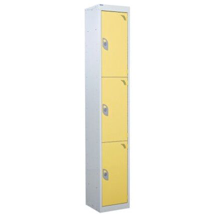 STANDARD LOCKER 1800X300X300mm 3 COMPARTMENT YELLOW DOORS