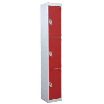 STANDARD LOCKER 1800X300X300mm 3 COMPARTMENT RED DOORS