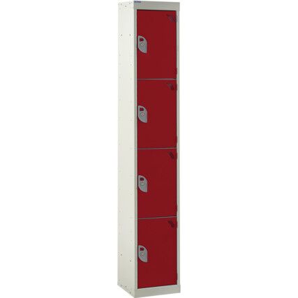 STANDARD LOCKER 1800X300X300mm 4 COMPARTMENT RED DOORS