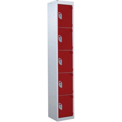 STANDARD LOCKER 1800X300X450mm 5 COMPARTMENT RED DOORS