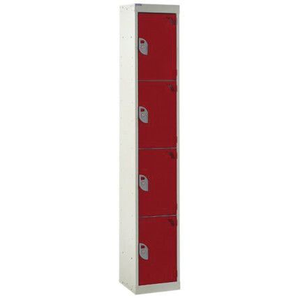 STANDARD LOCKER 1800X380X380mm 4 COMPARTMENT RED DOORS