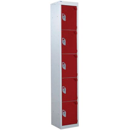 STANDARD LOCKER 1800X380X380mm 5 COMPARTMENT RED DOORS