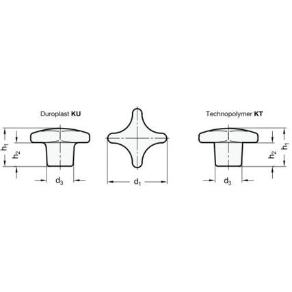 DIN6335-KU-50-M10-K Plastic Star Knobs