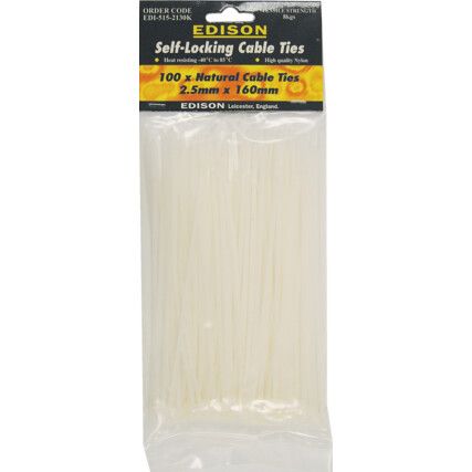 Cable Ties, Natural, 9.0x530mm (Pk-100)