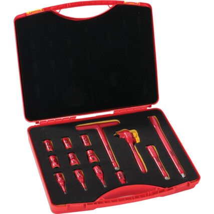 INSULATED VDE REVERSIBLE RATCHET SAFETY TOOL SET 3/8"SQ/DR 14-PCS