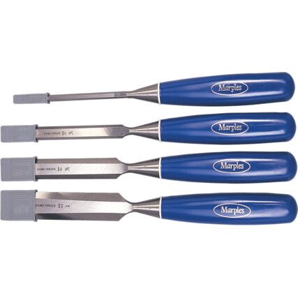 Bevel Edge Wood Chisel Set, Steel, 13mm/19mm/25mm/6mm x 300mm