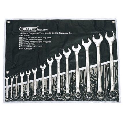 Metric, Combination Spanner Set, Set of 14, Chrome Vanadium Steel