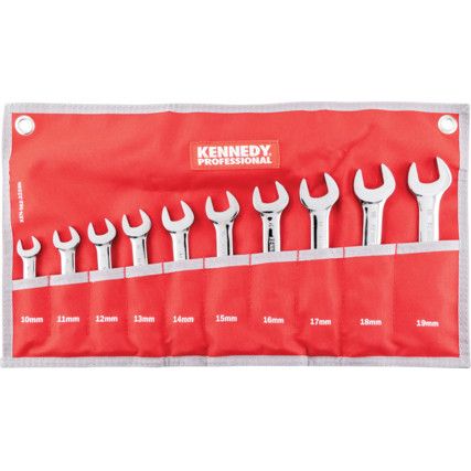 Metric, Combination Spanner Set, 10 - 19mm, Set of 10, Chrome Vanadium Steel