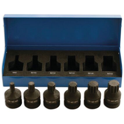 IMPACT SPLINE SOCKET BIT SET 1/2"D 6PC