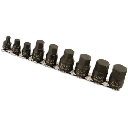 LOW PROFILE IMPACT AF HEX SOCKET BIT SET 1/4"D, 3/8"D 9PC