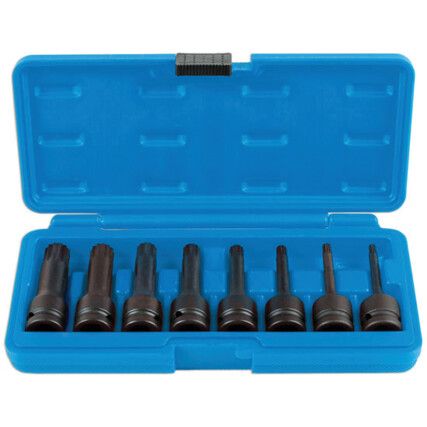 LONG IMPACT TAMPERPROOF SPLINE SOCKET BIT SET 1/2"D 8PC