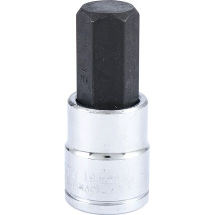 1/2in. Drive,  Hexagon Bit Socket, 19mm,  Metric