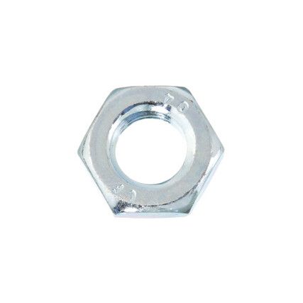 M24x2.00 Steel Hex Half Nut, Metric Fine Thread, Bright Zinc Plated