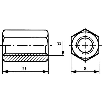 M12x40 Steel Hex Connection Nut, Bright Zinc Plated