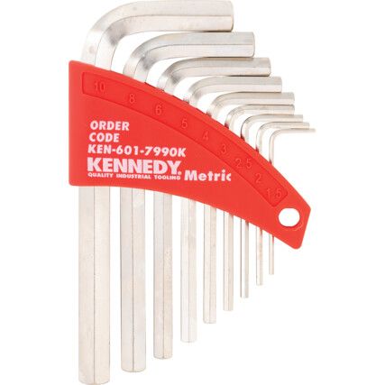 Hex Key, L-Handle, Hex, Metric, 1.5-10mm, 9-piece