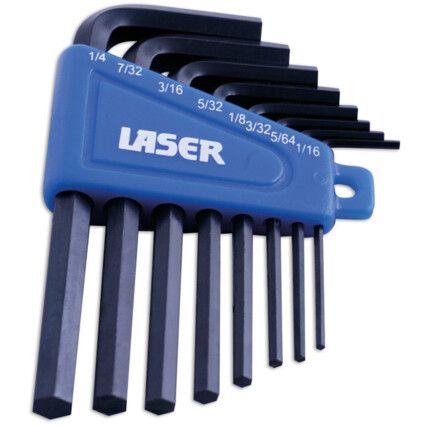 Hex Key, L-Handle, Hex, Imperial, 1/16-1/4", 8-piece