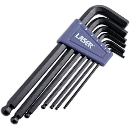 Hex Key, L-Handle, Hex Ball, Metric, 2.5-10mm, 7-piece