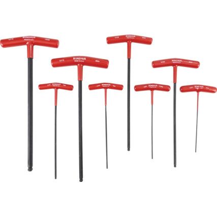 8-PCE, Hex Key, T-Handle, Ballend, Metric, 2-10mm, 8-piece