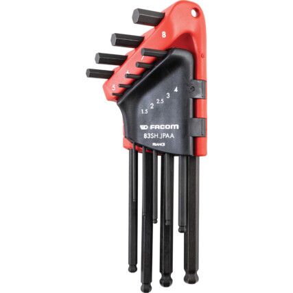 83SH.JPAA, Hex Key, L-Handle, Hex Ball, Metric, 1.5-10mm, 9-piece