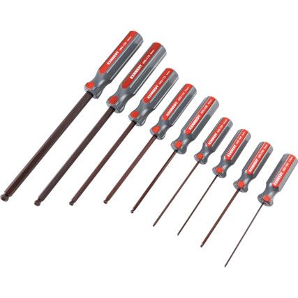 Hex Key, L-Handle, Hex Ball, Metric, 1.5-10mm, 9-piece