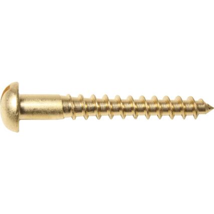 No.8x1.1/2in. BRASS SLOT RND WOODSCREW SELF COLOUR, Box of 200