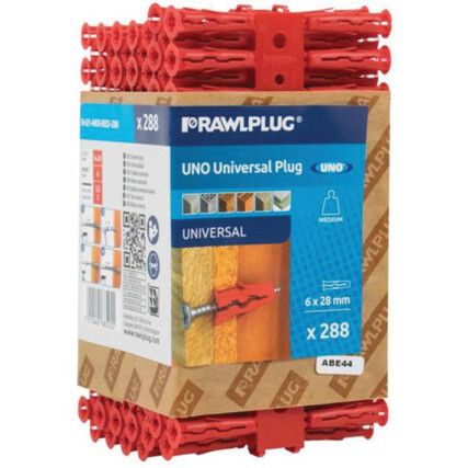 UNO Universal Red Wall Plugs, 288 Piece Wrap